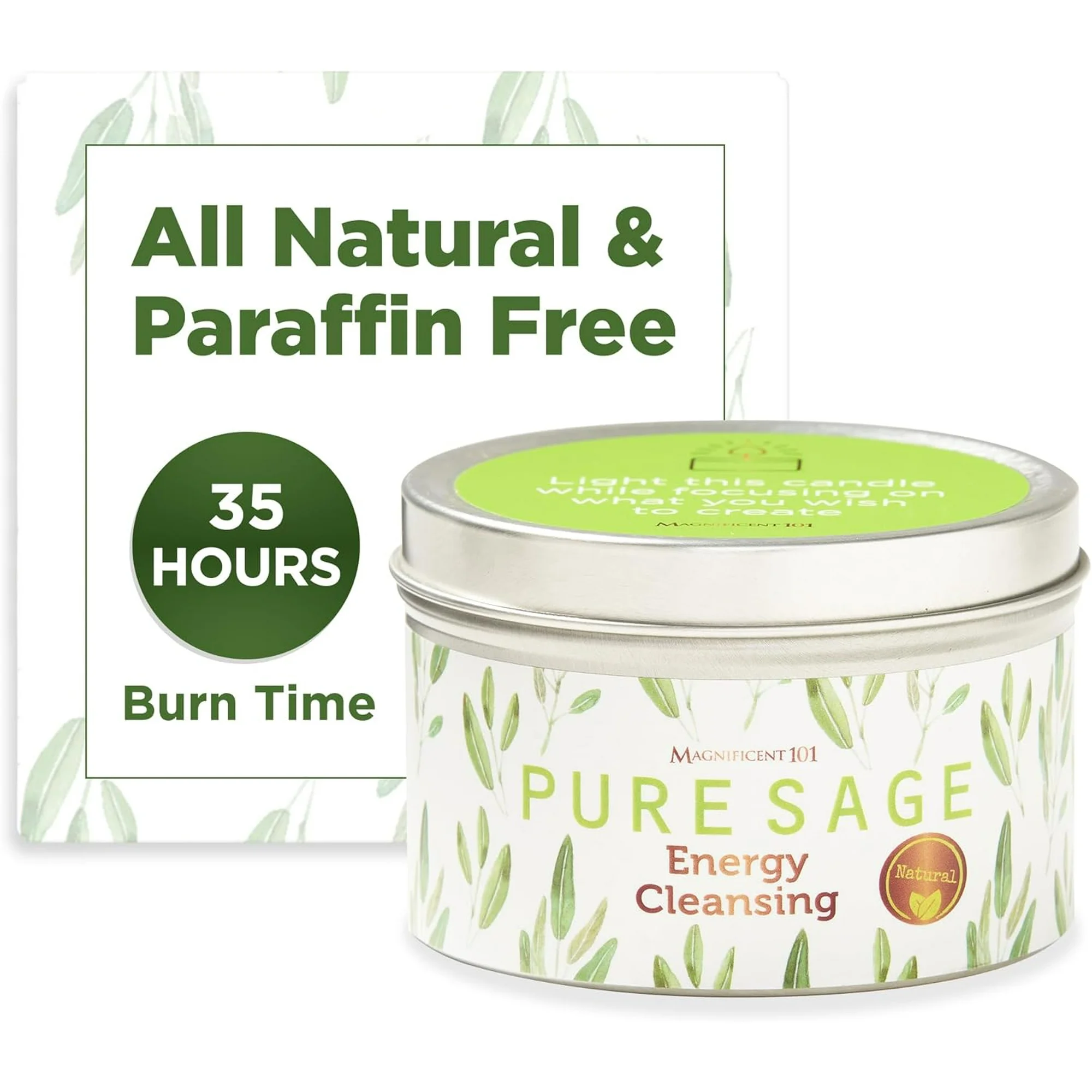 Magnificent 101 Long Lasting Pure White Sage Candle - 6 Oz - 35 Hour Burn Time