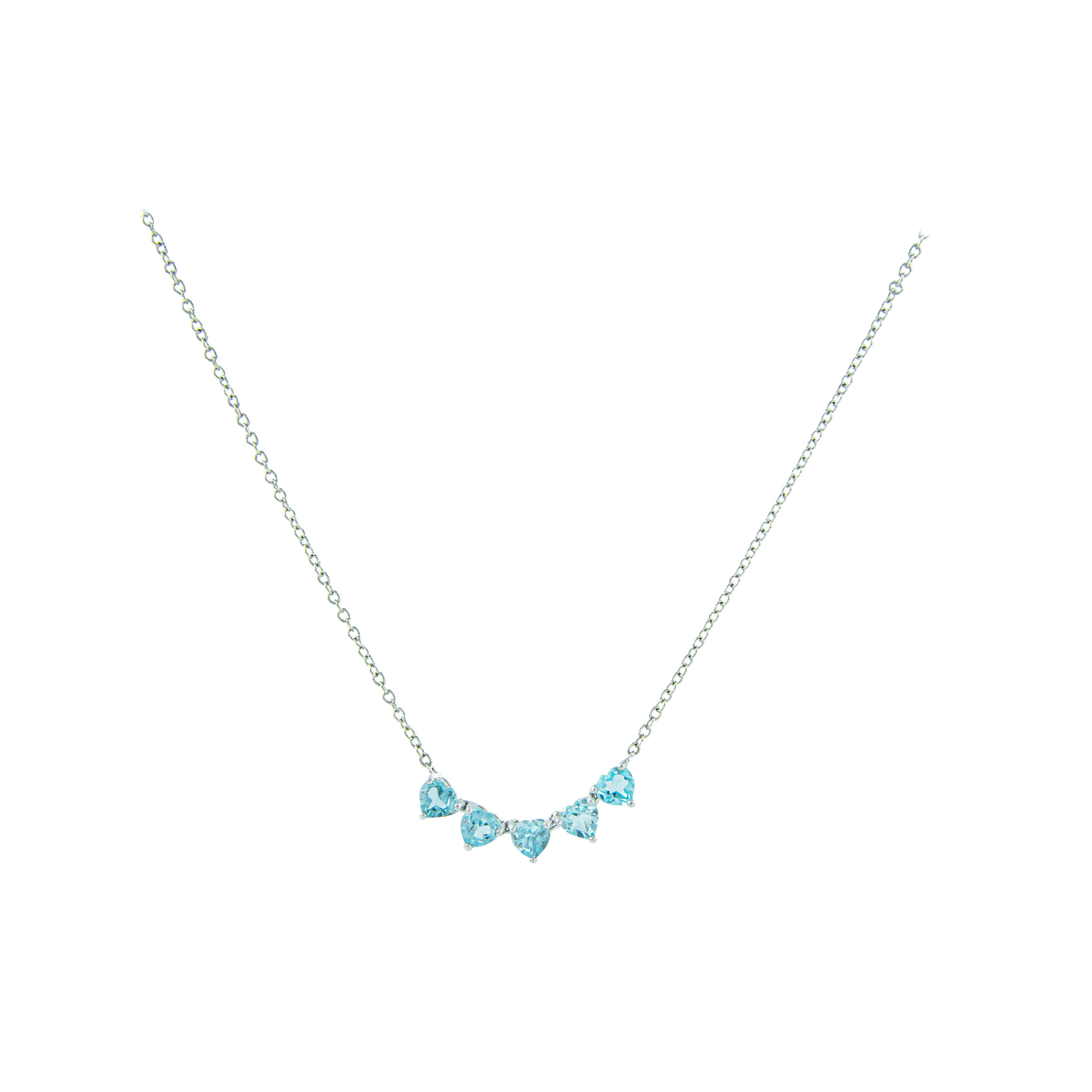 Gold Coast Women's Genuine Aquamarine Five Heart Platinum Plated Necklace