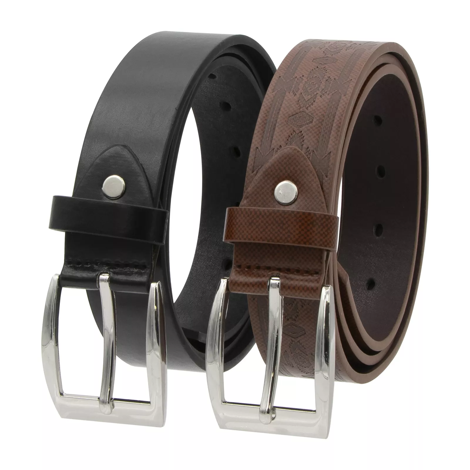 ❤️ ピエール様❤️ Canyon Sky Men's Leather Belt Set Embossed Brown & Solid Black