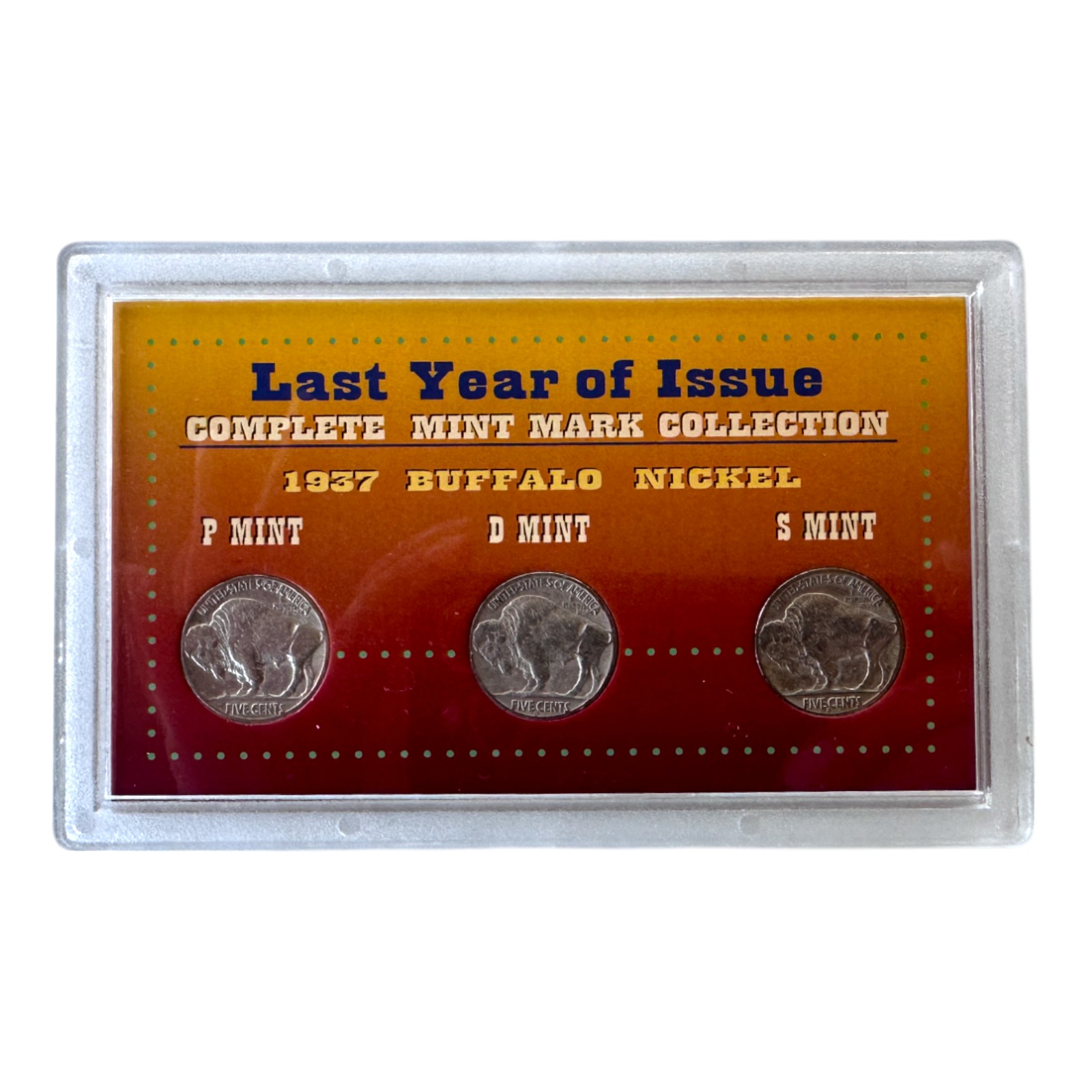 Last Year of Issue 1937 Buffalo Nickel Complete Mint Mark
