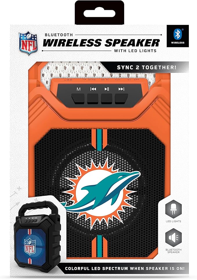 NFL Miami Dolphins Wireless Bluetooth Speaker with LED Lights, Orange